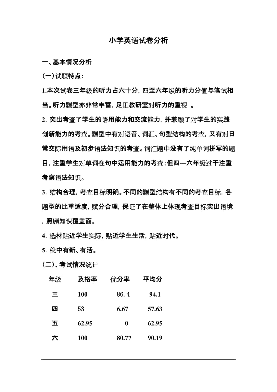 小学英语三--六年级试卷分析.doc_第1页