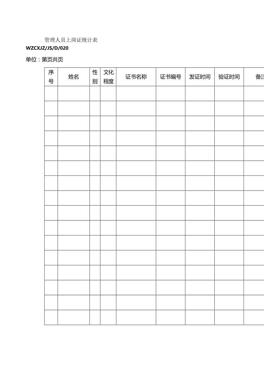 （管理统计）管理人员上岗证统计表精编_第2页