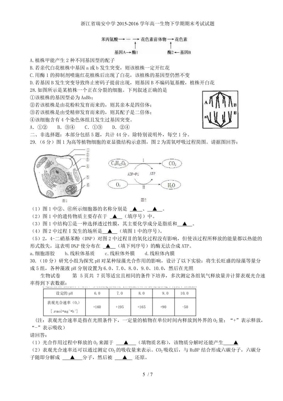 浙江省高一生物下学期期末考试试题_第5页