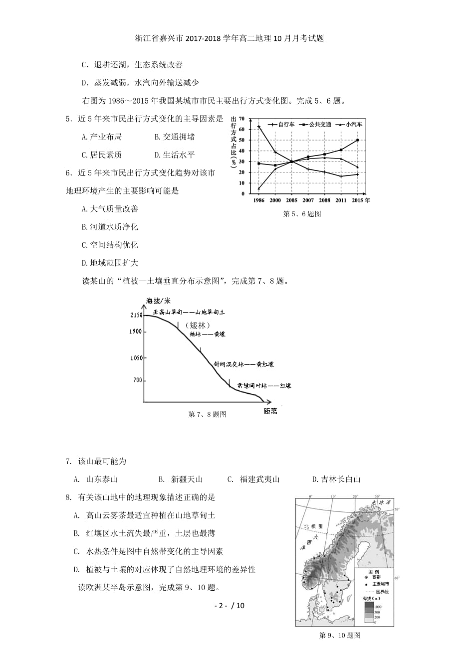 浙江省嘉兴市高二地理10月月考试题_第2页