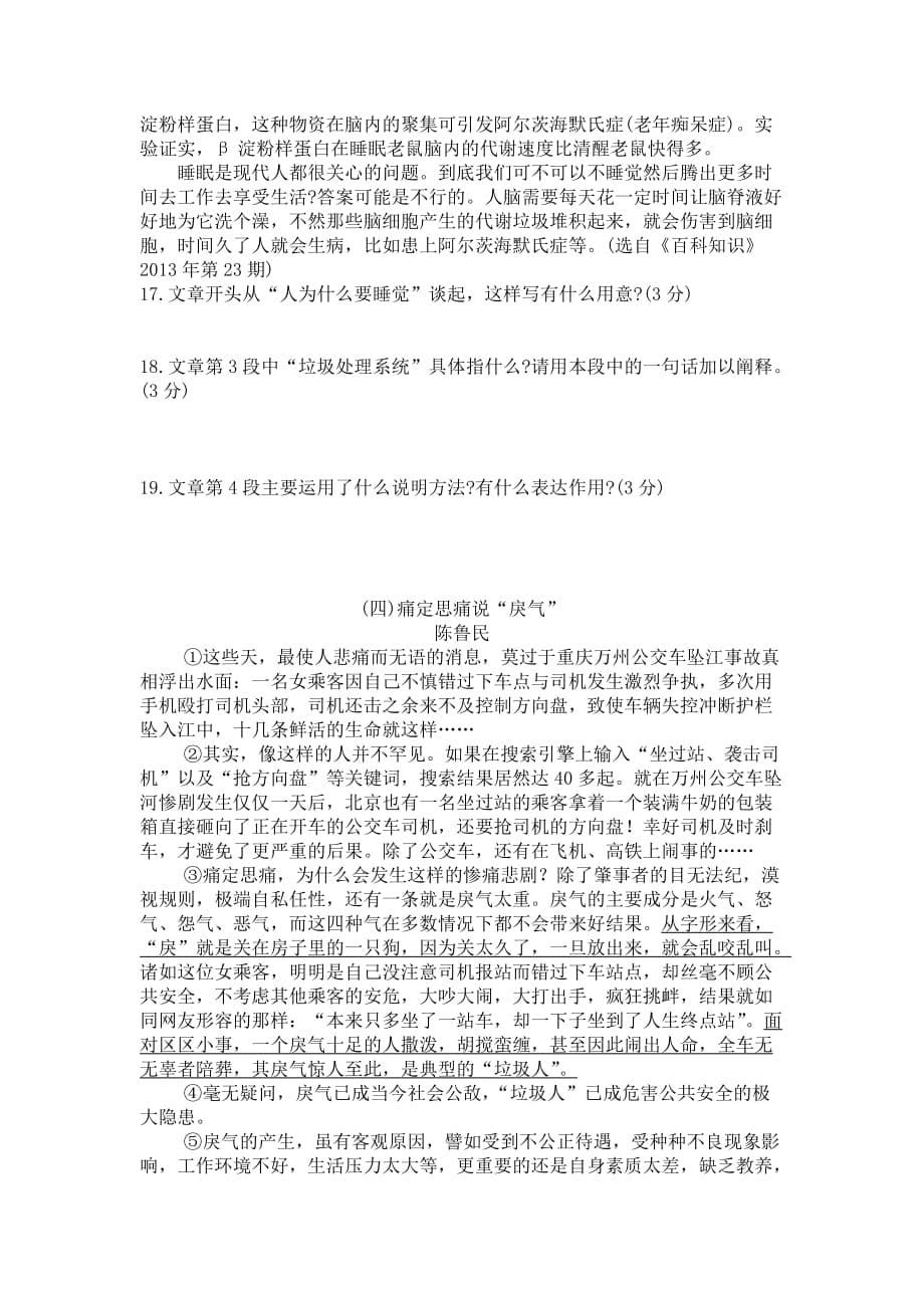初中语文九年级下册期末检测卷_第5页