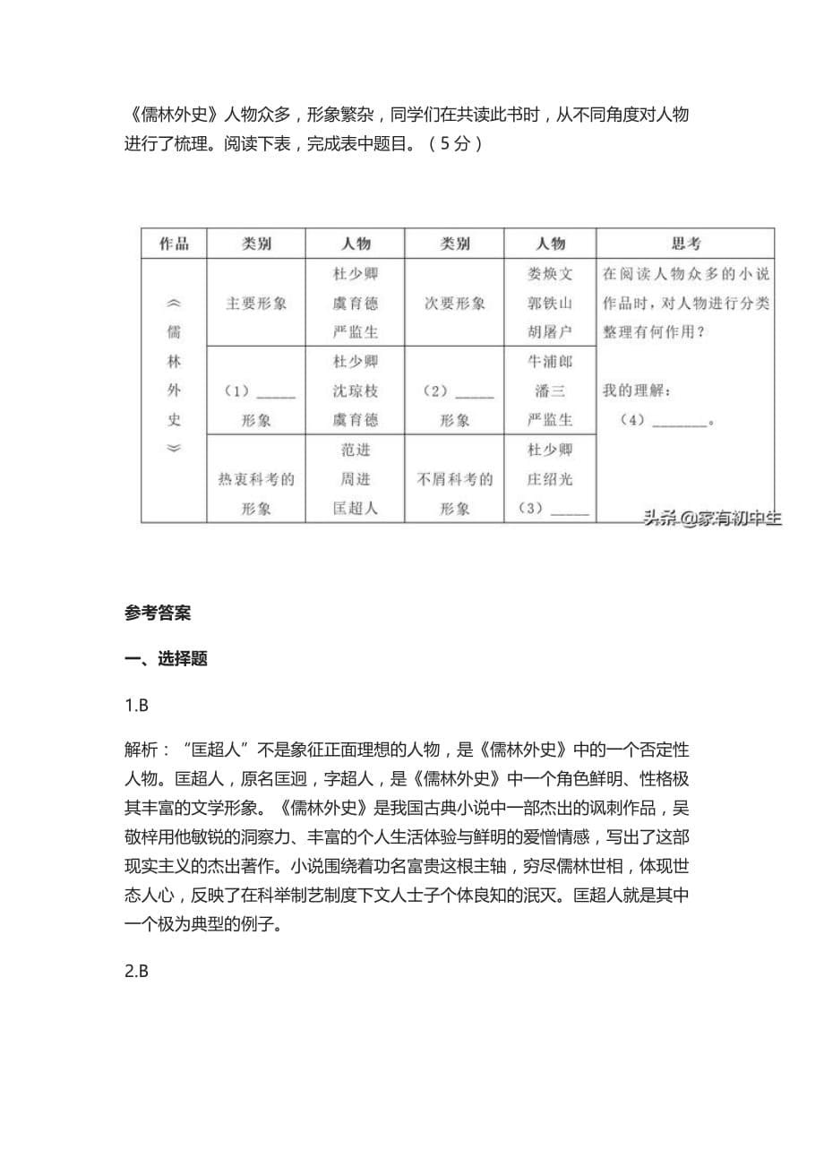 初中语文名著阅读练习题（含答案）_第5页