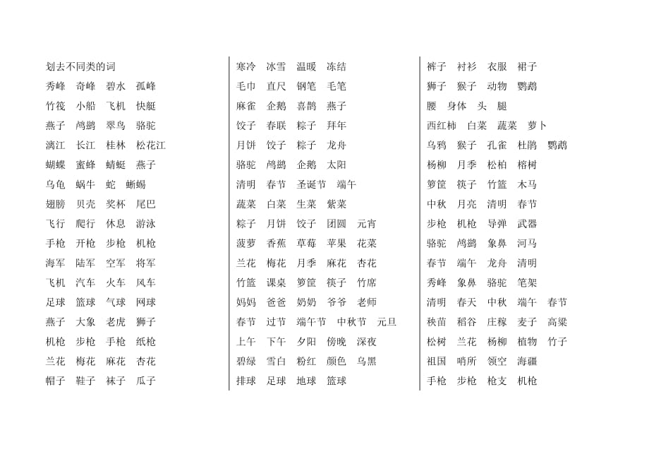 二年级(下)划去不同类的词.doc_第1页