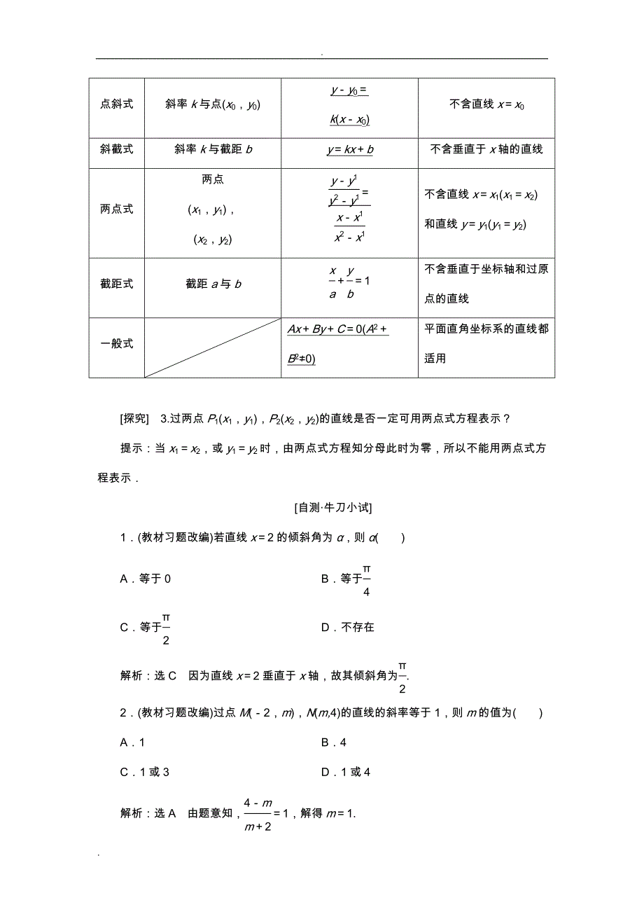 2017年高小学三年级数学一轮复习(知识点归纳和总结)-直线的倾斜角和斜率、直线的方程_第3页