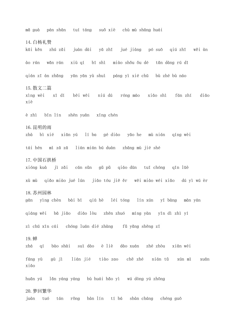 初中语文八年级上册课后词语汉语拼音练习_第2页
