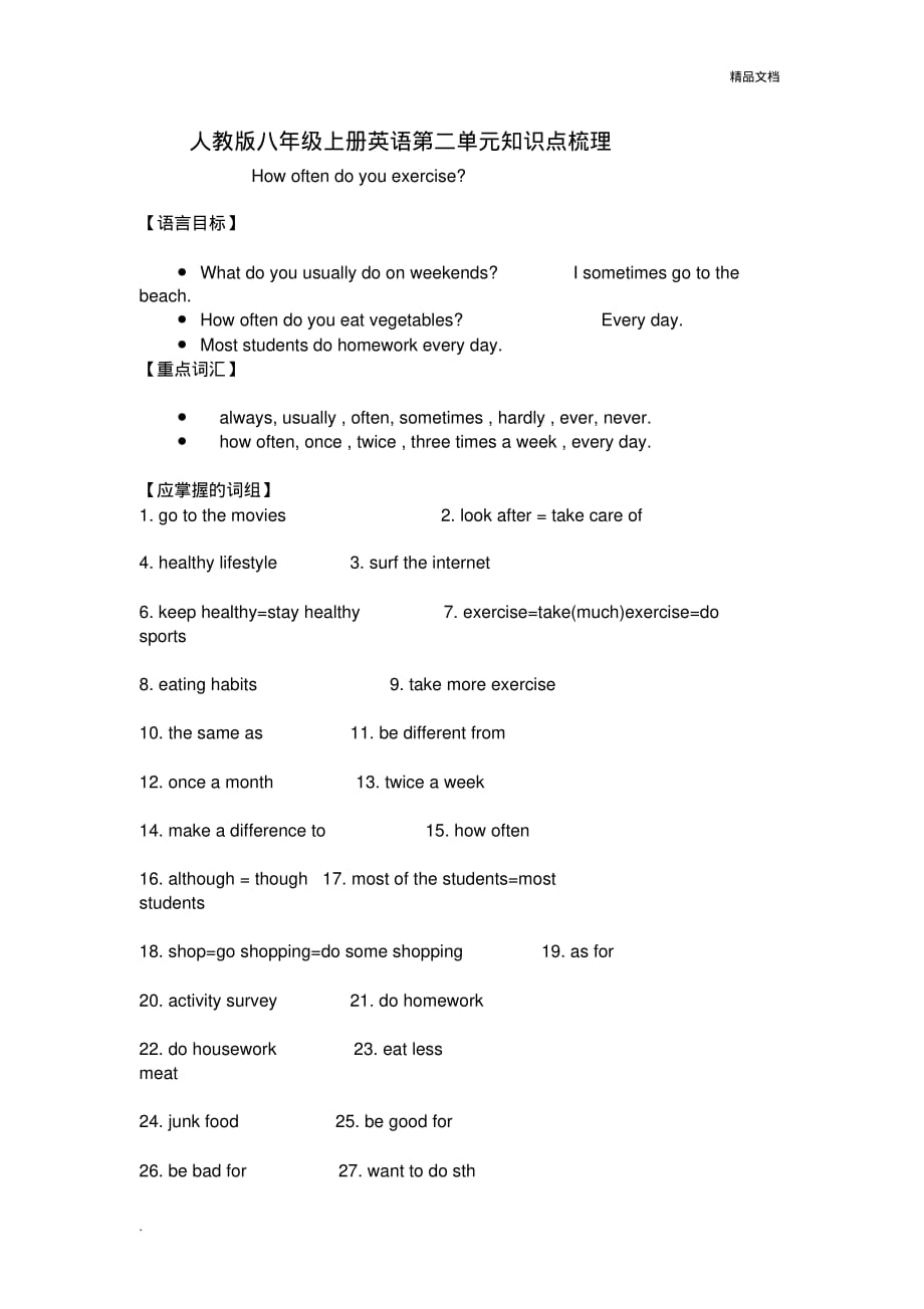 人教版八年级上册英语第二单元知识点梳理[汇编]_第1页