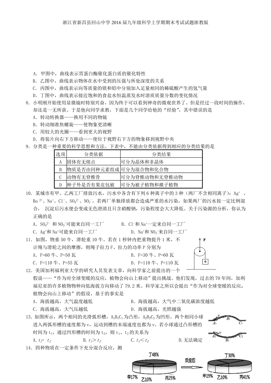 浙江省新昌县回山中学九年级科学上学期期末考试试题浙教版_第2页