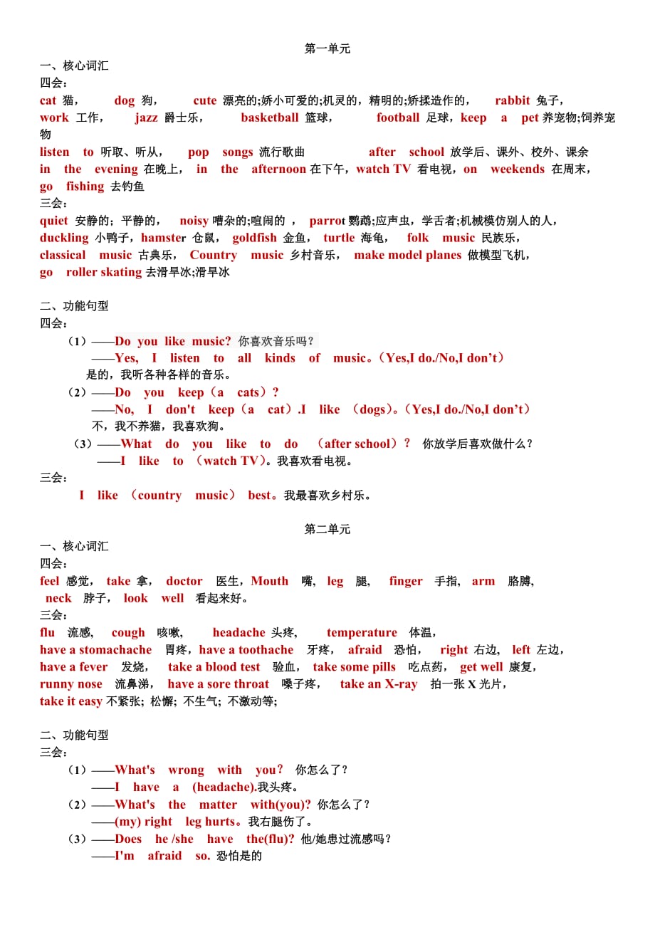 北京版四年级下册英语三会、四会单词.doc_第1页