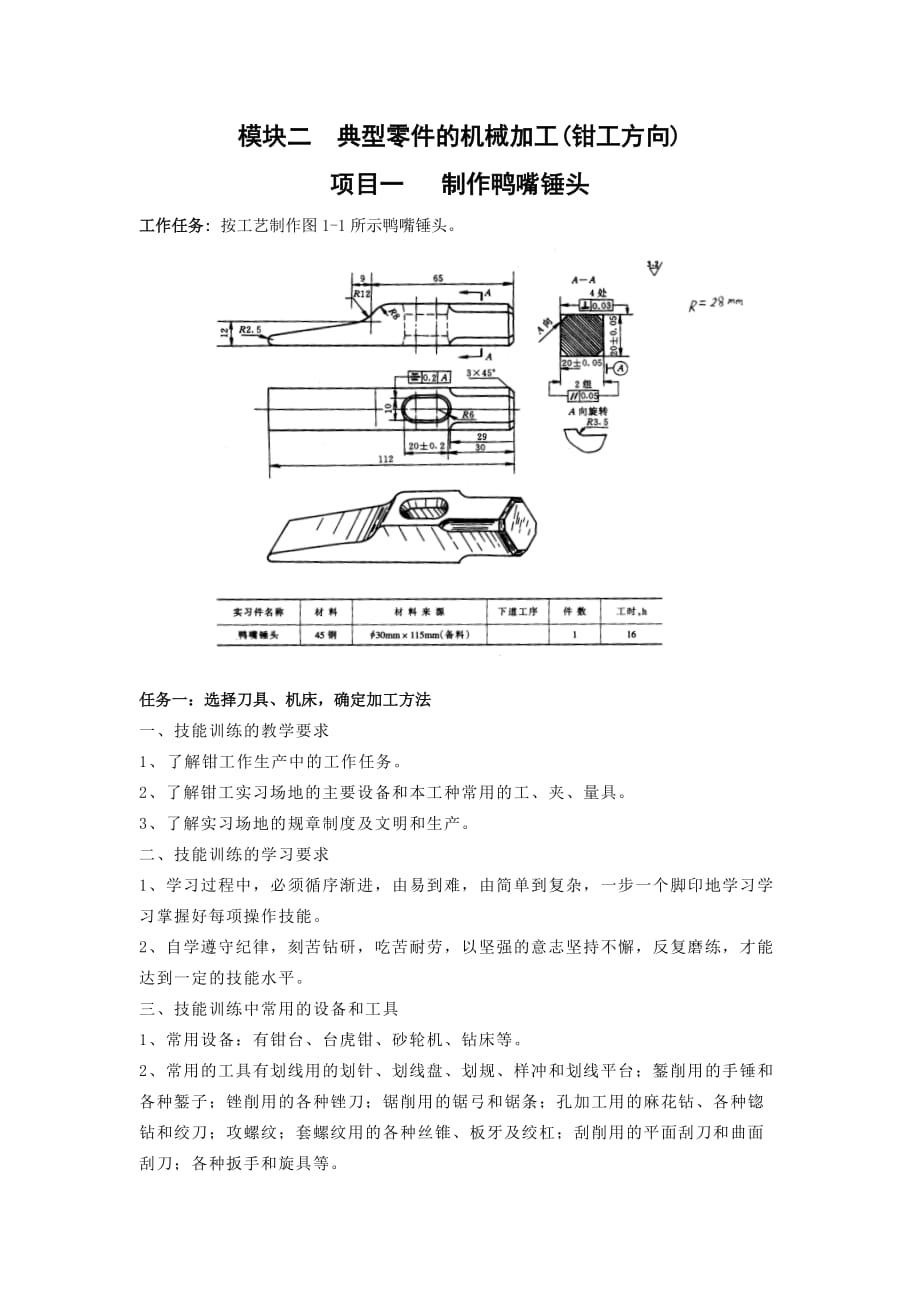 (机械行业)典型零件的机械加工钳工方向)_第1页