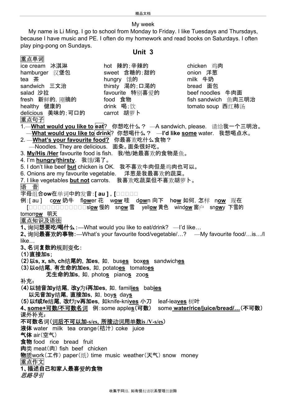 小学五年级人教版英语上册知识点总结说课讲解_第4页