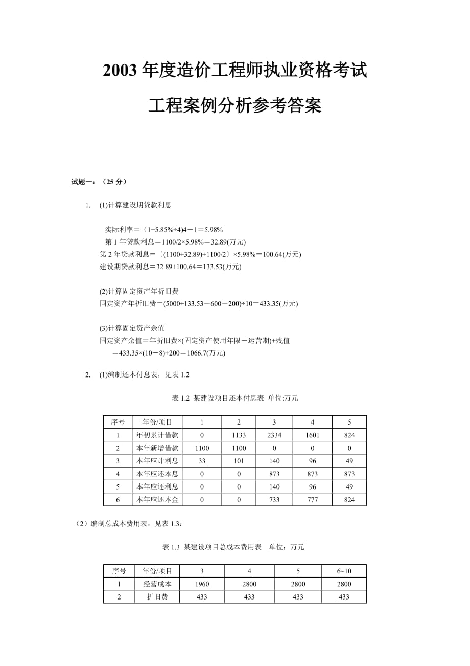 (工程考试)造价工程师执业资格考试案例分析与答案_第1页