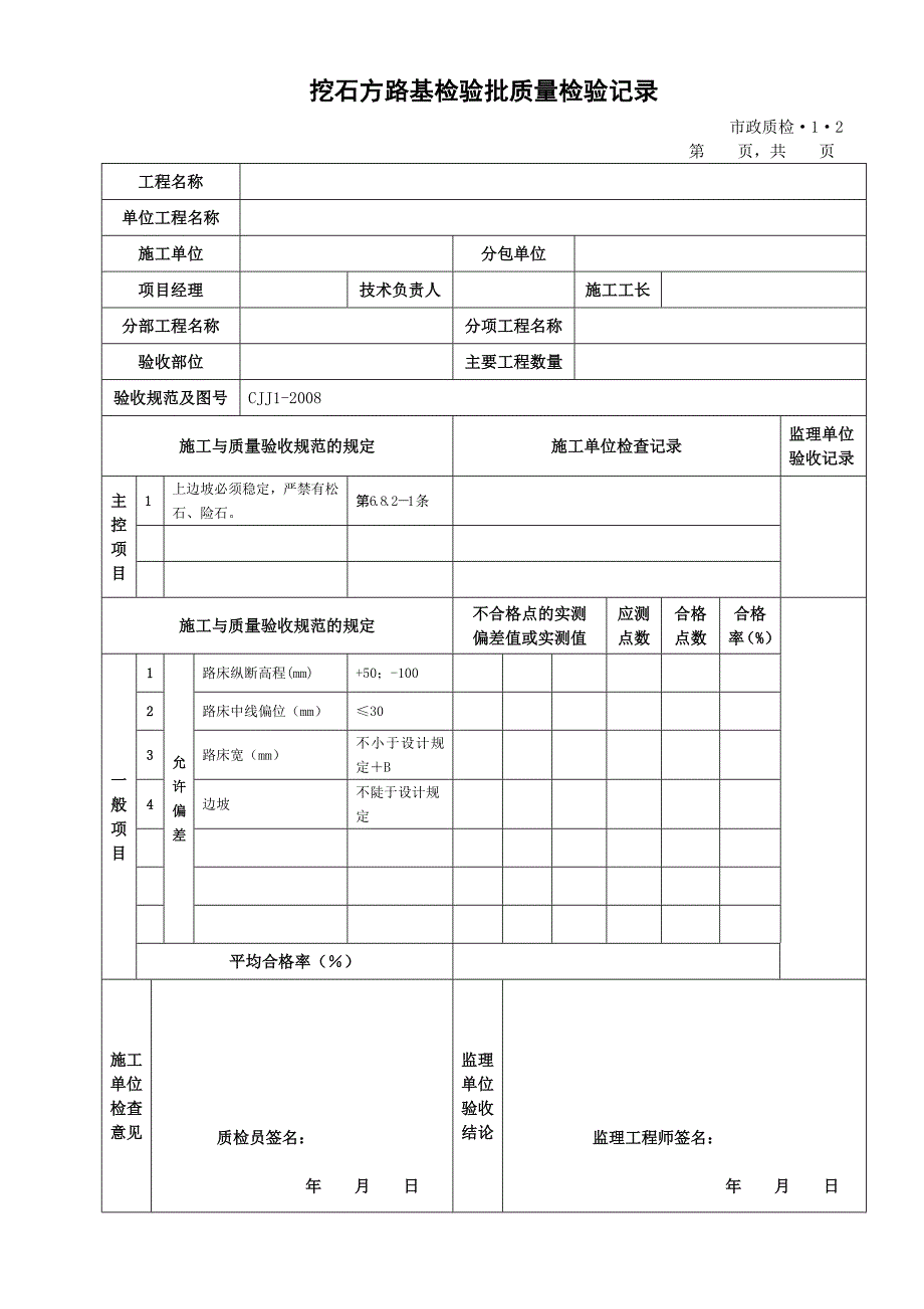 (工程制度与表格)道路工程检验批表格_第2页