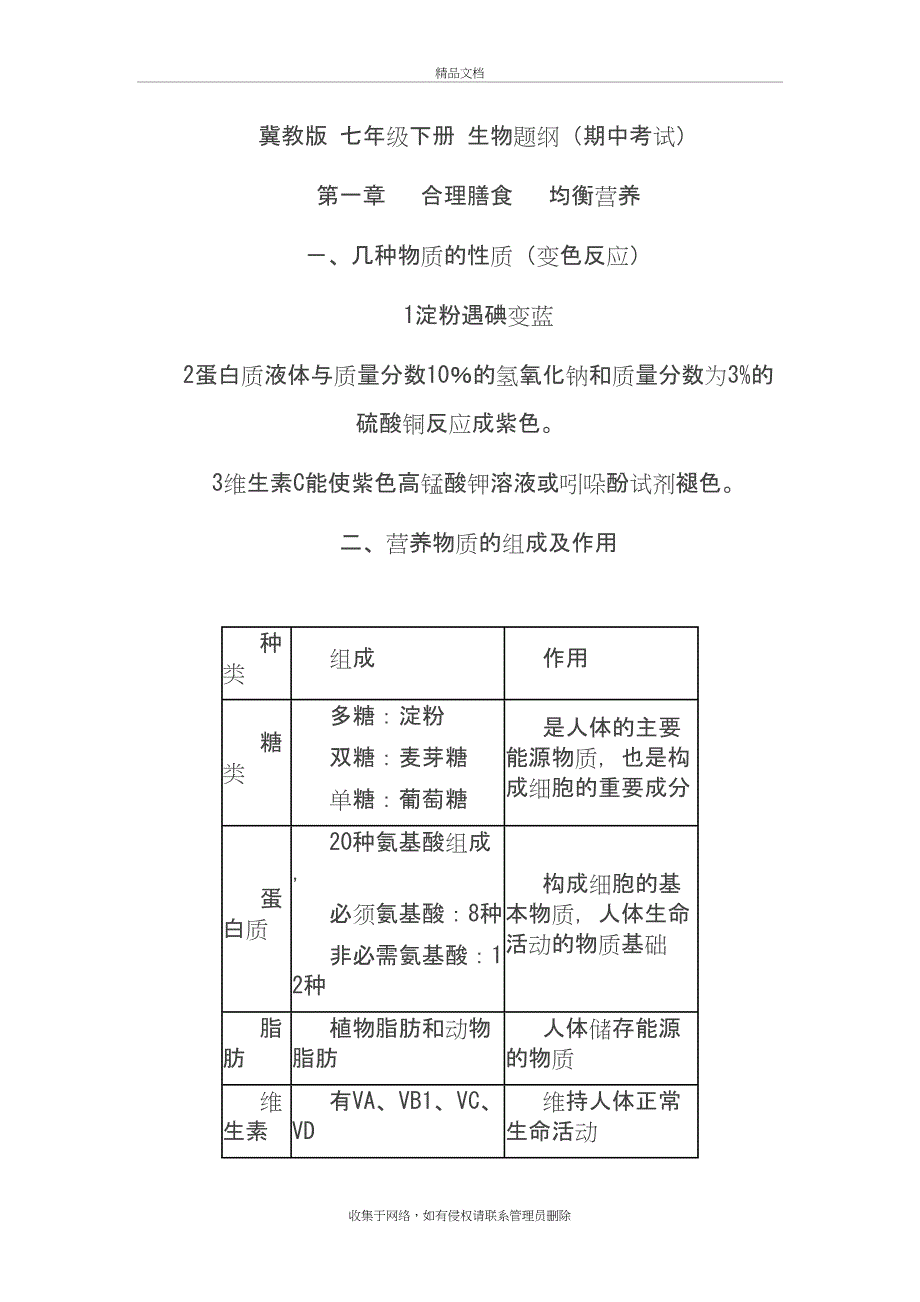 冀教版生物七年级(下册)复习资料全教学提纲_第2页