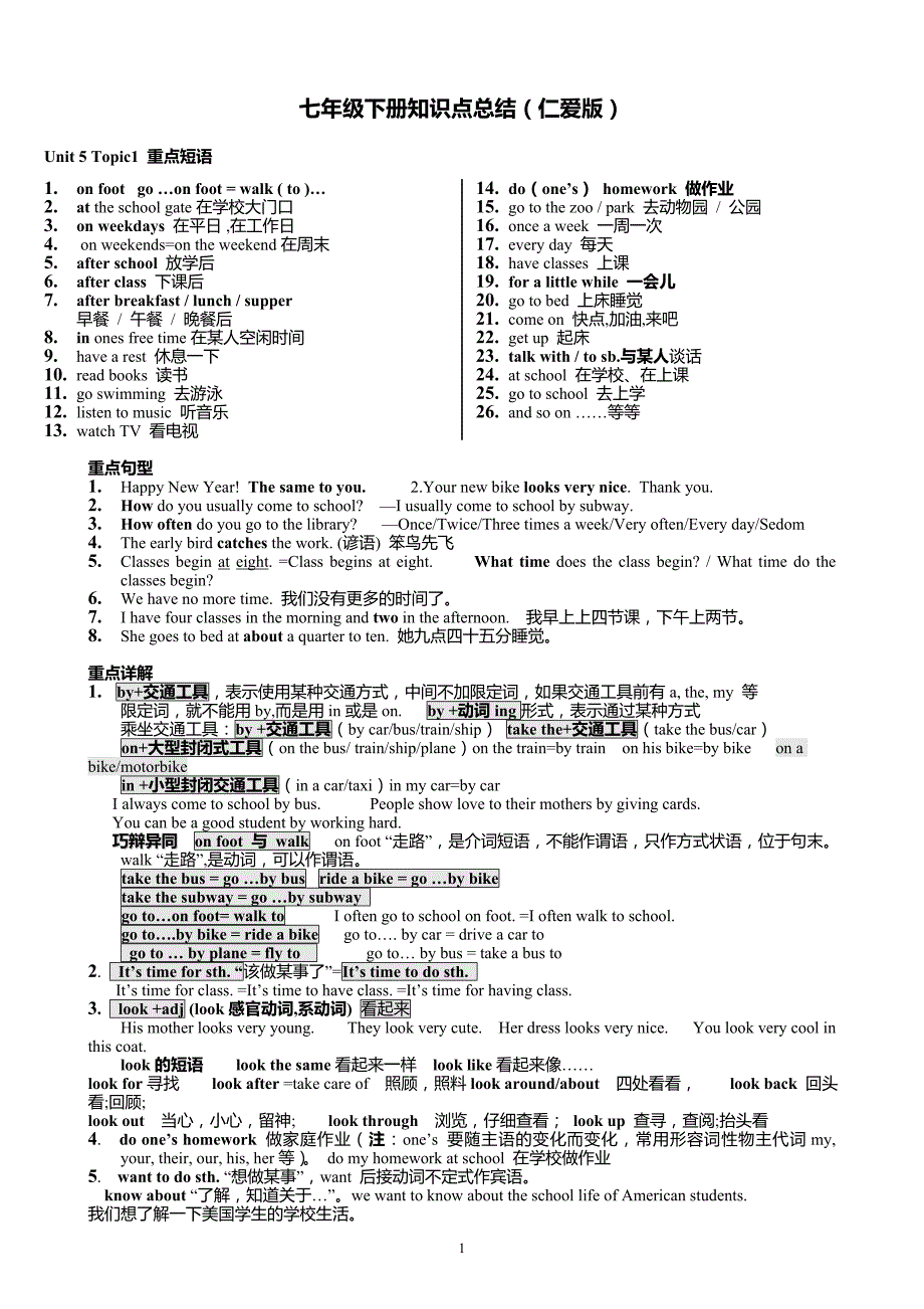 最新仁爱英语七年级下册知识点总结[18页]_第1页