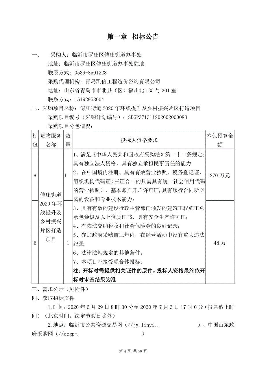 傅庄街道2020年环线提升及乡村振兴片区打造项目招标文件_第4页