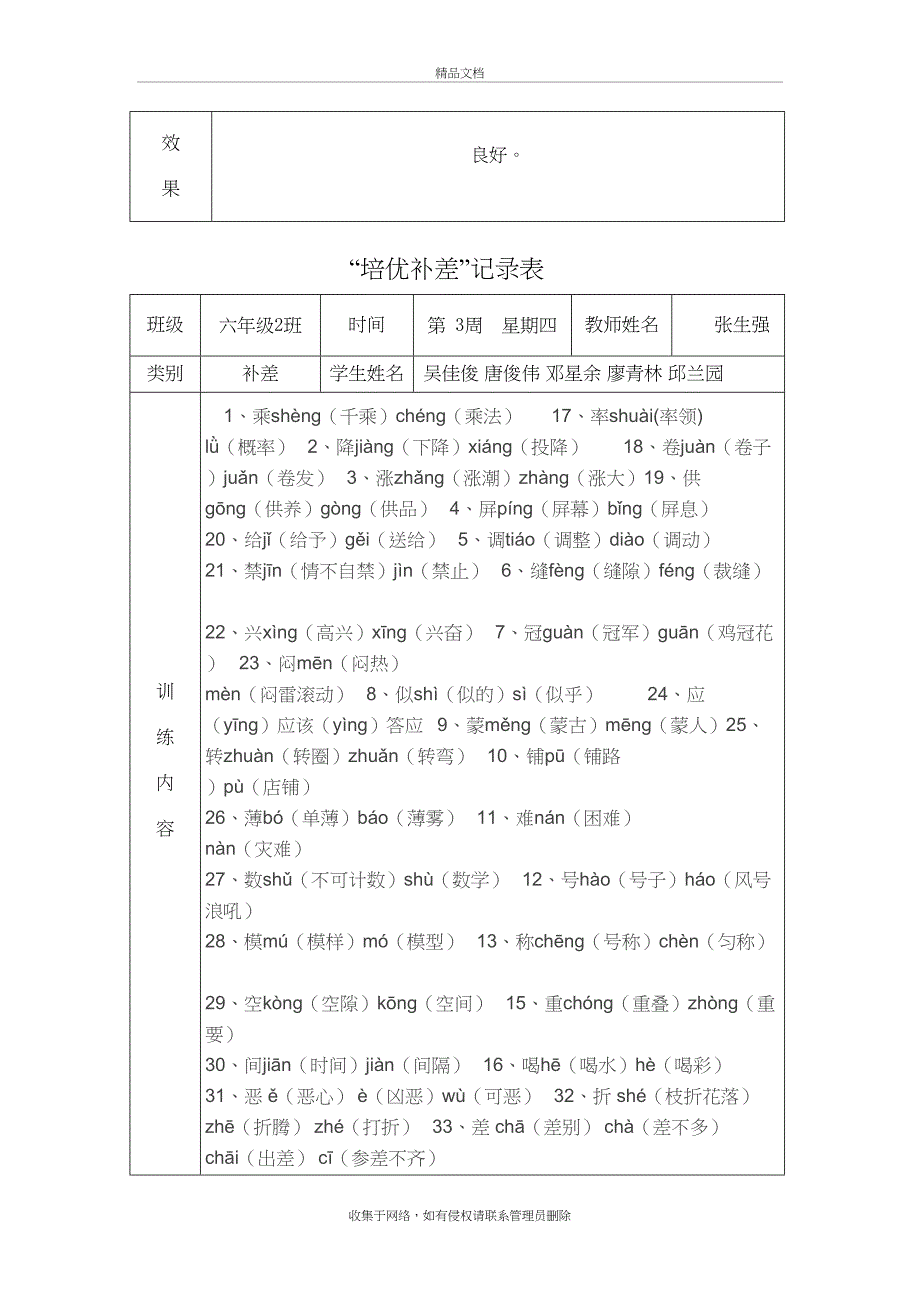 小学六年级语文培优补差活动记录复习过程_第3页