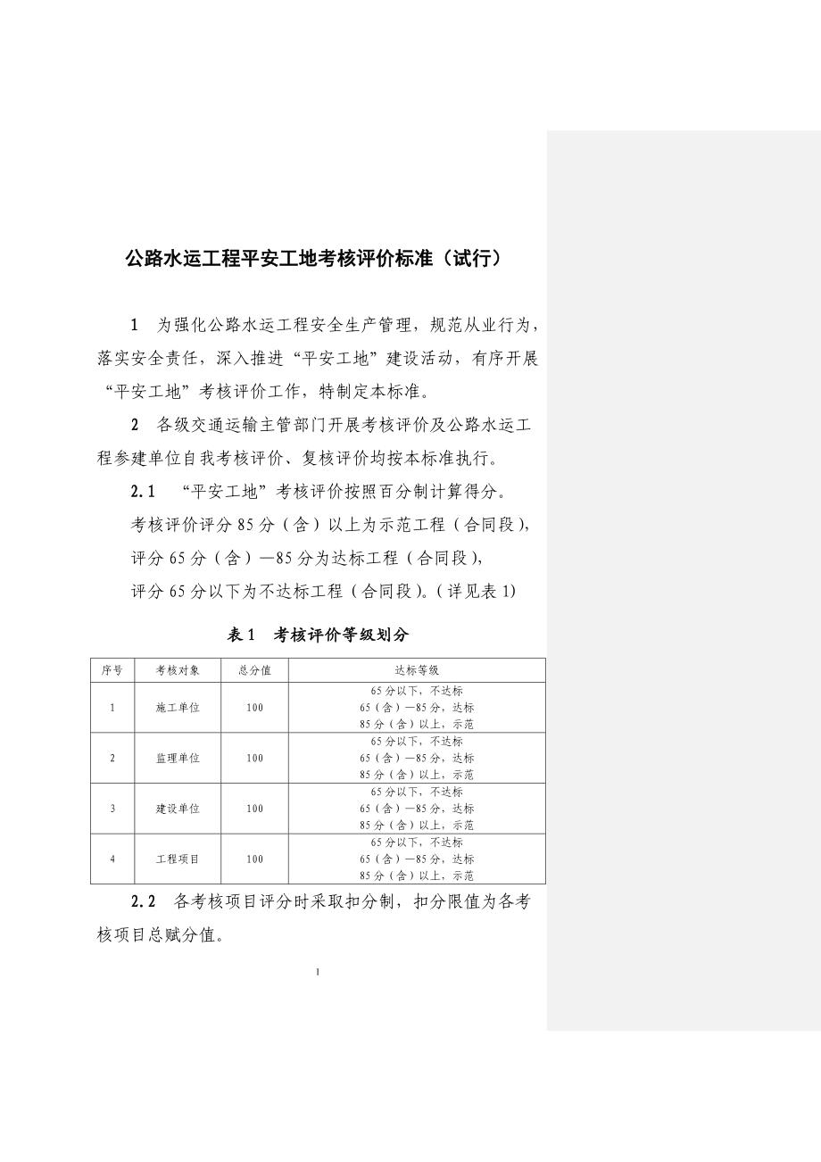 (工程标准法规)公路水运工程平安工地”考核评价标准_第1页