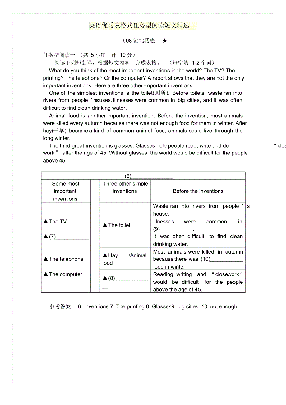 英语优秀表格式任务型阅读短文精选 .pdf_第1页