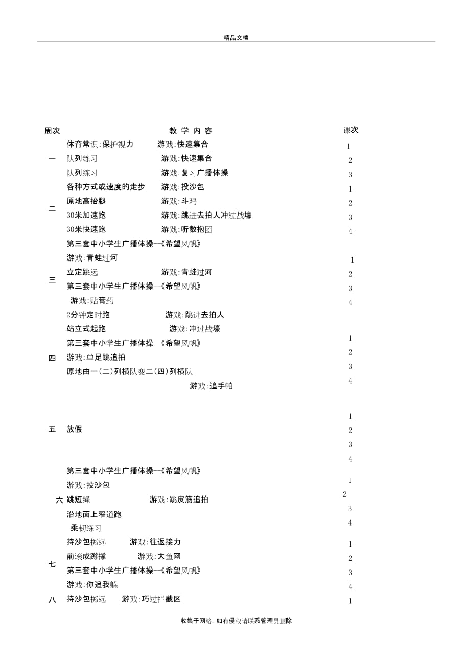 小学二年级体育与健康教学计划教学内容_第4页