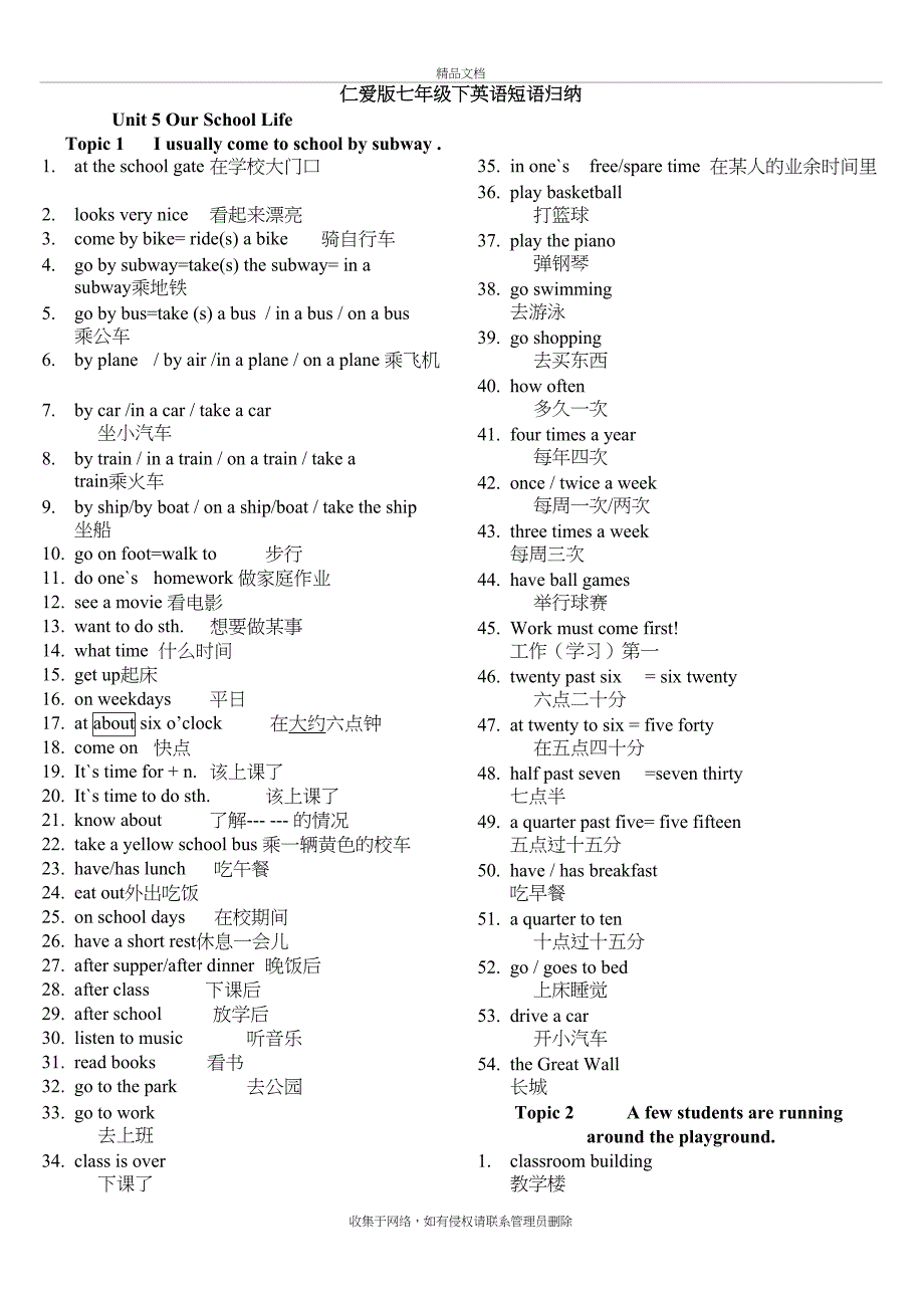 仁爱版七年级英语下册短语归纳教学文案_第2页