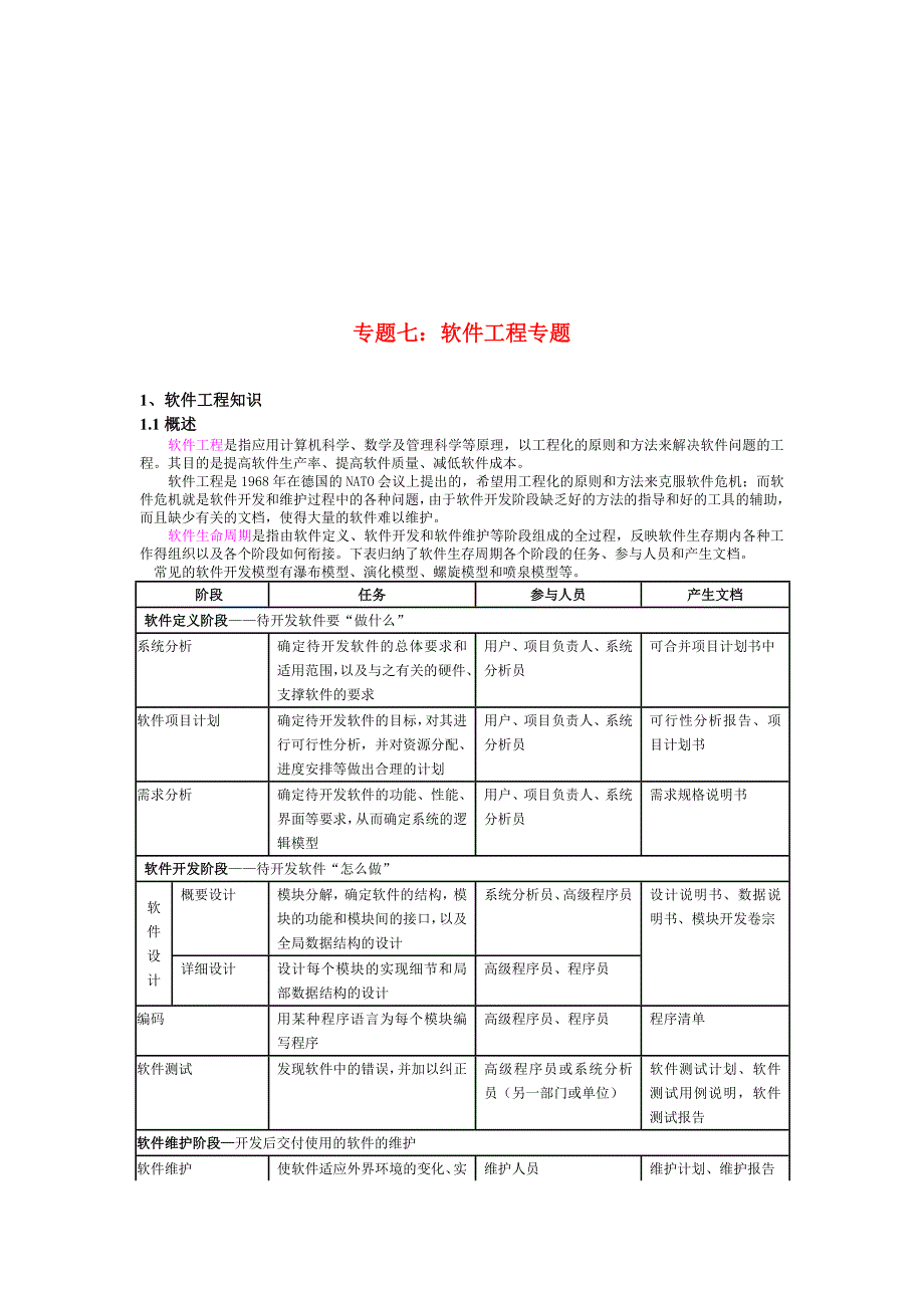 (工程考试)软件工程基础知识考试讲义_第1页