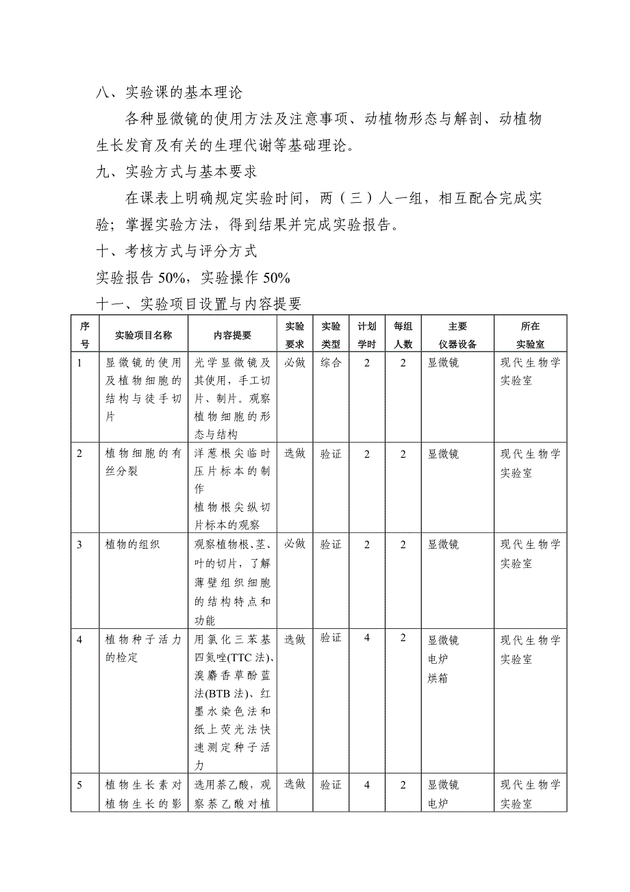 (生物科技)普通生物学实验教学大纲_第2页