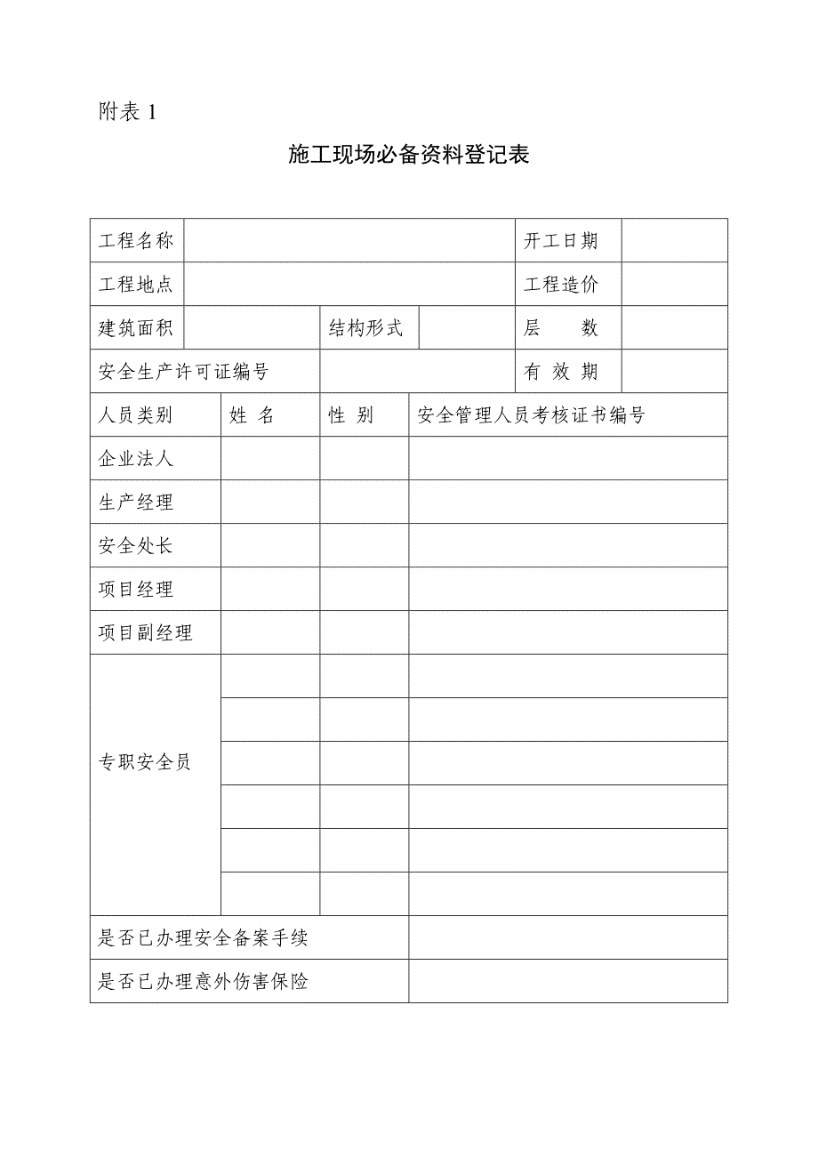 (工程安全)河北省建设厅建筑施工安全管理表格1_第1页