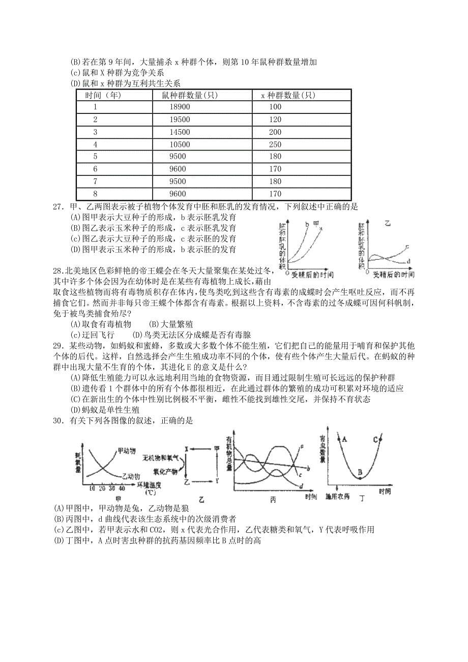 (生物科技)全国第六届高中生物学联赛预赛暨某某第九届高中生物学竞赛试_第5页