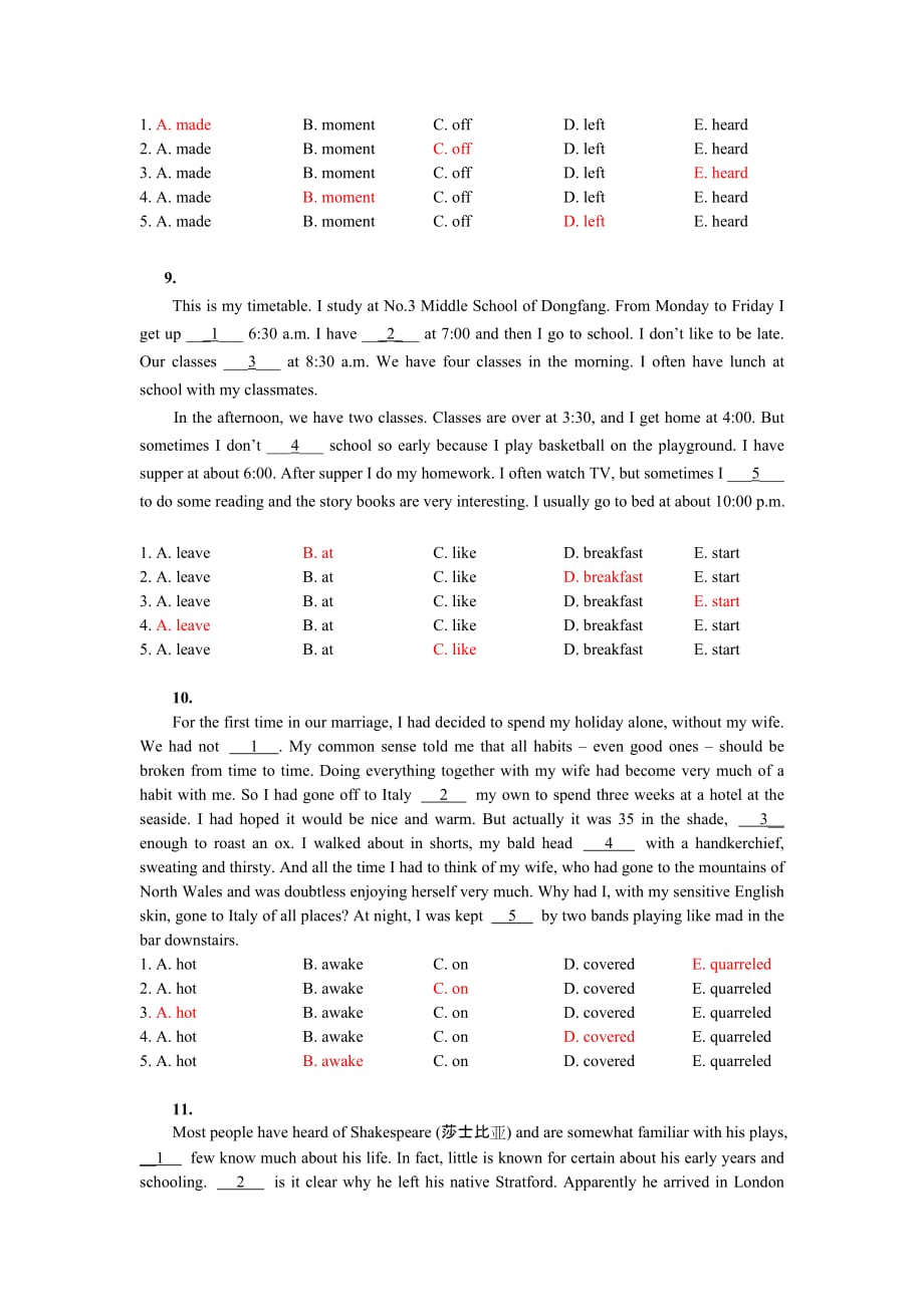 统考大学英语B完形填空专项练习_第4页