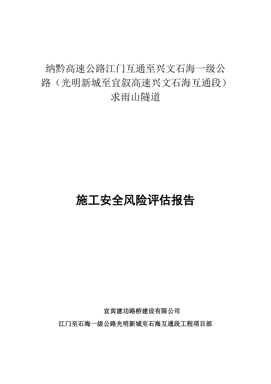 (工程安全)隧道-施工安全风险评估报告_第1页