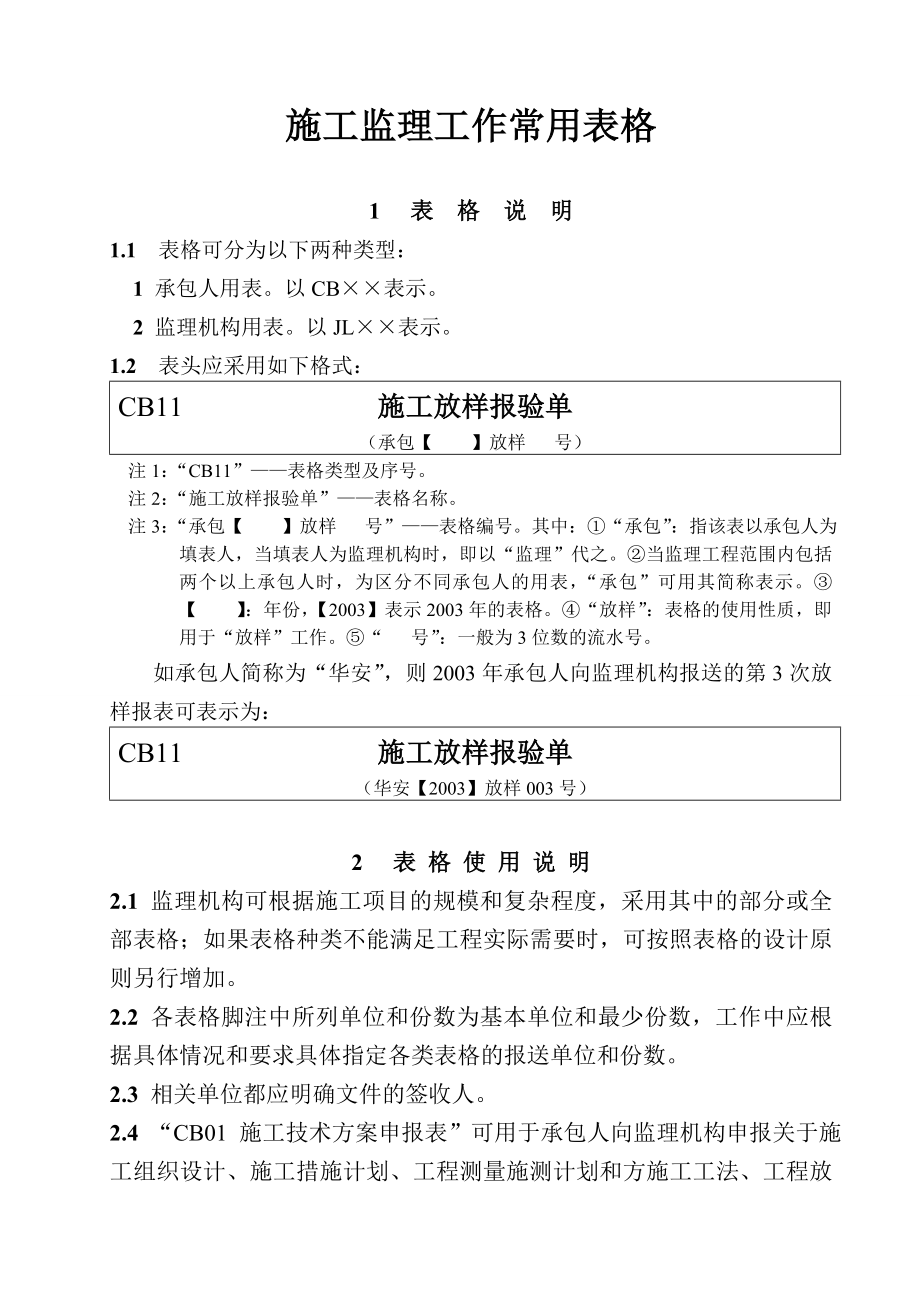 (工程监理)水利工程施工监理工作常用表格范本_第1页