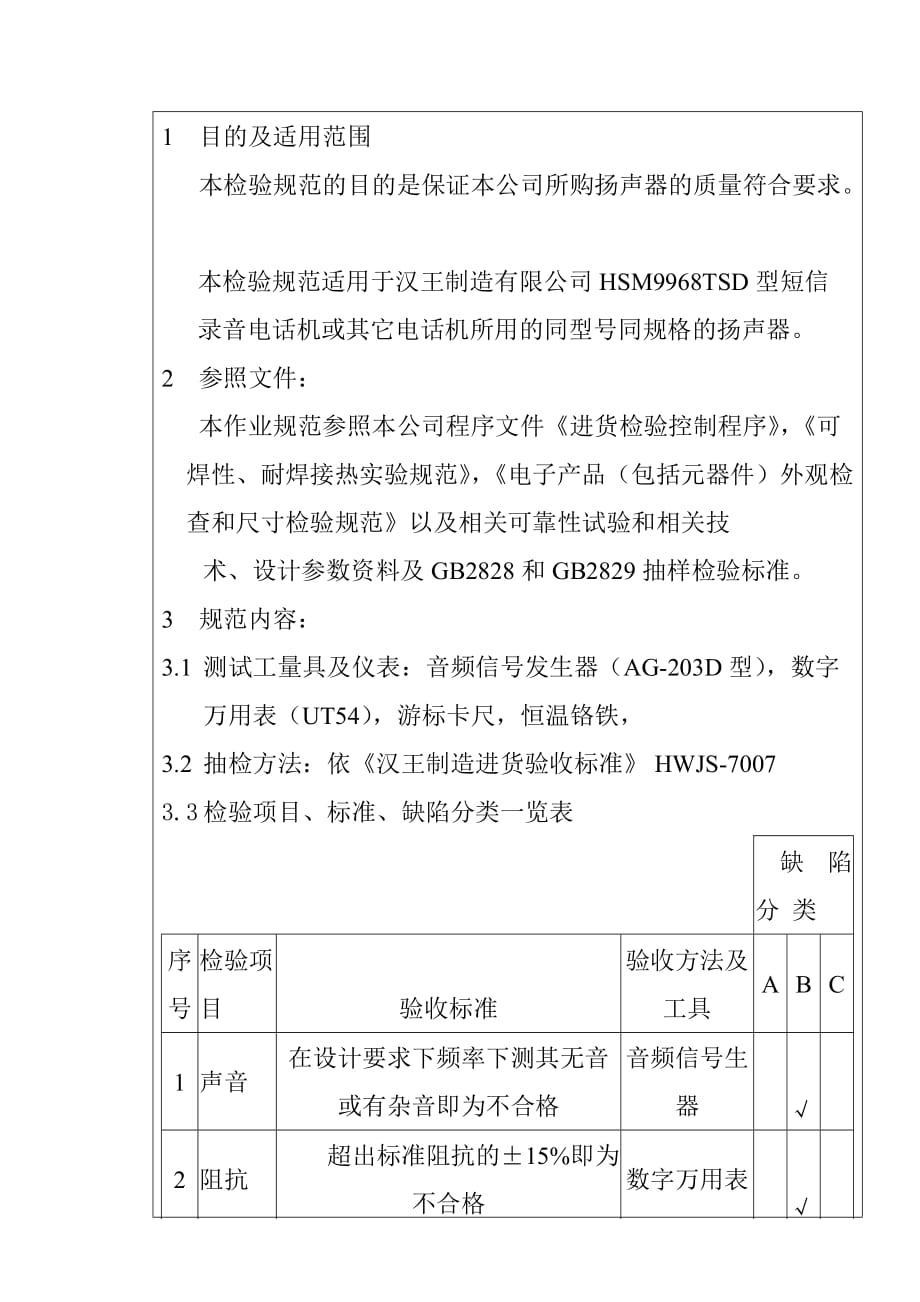 (电子行业企业管理)某电子公司进货检验规作业指导书扬声器_第2页