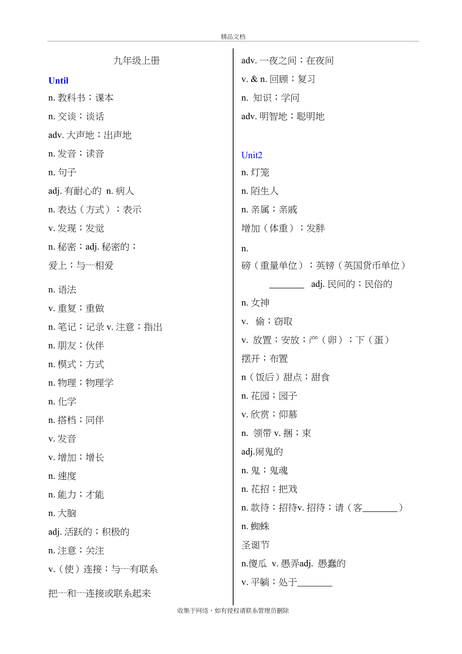 人教版九年级英语单词表默写版教学内容_第2页