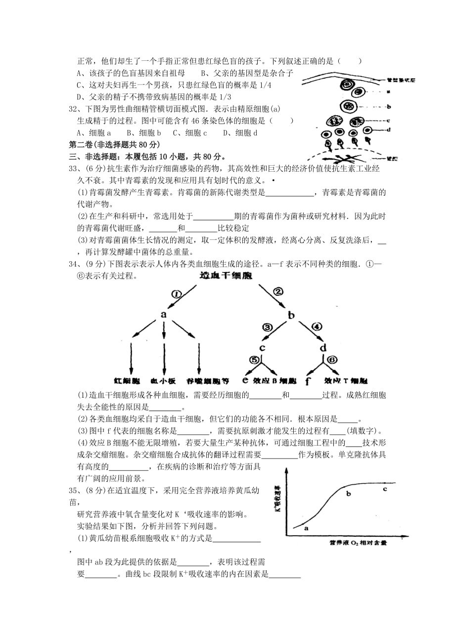 (生物科技)生物单科考试试卷江苏卷_第4页