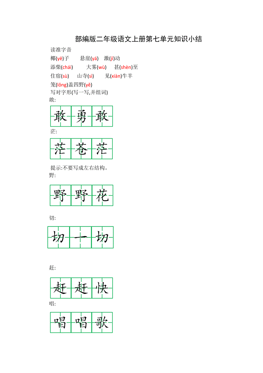 部编版二年级语文上册第七单元知识小结_第1页