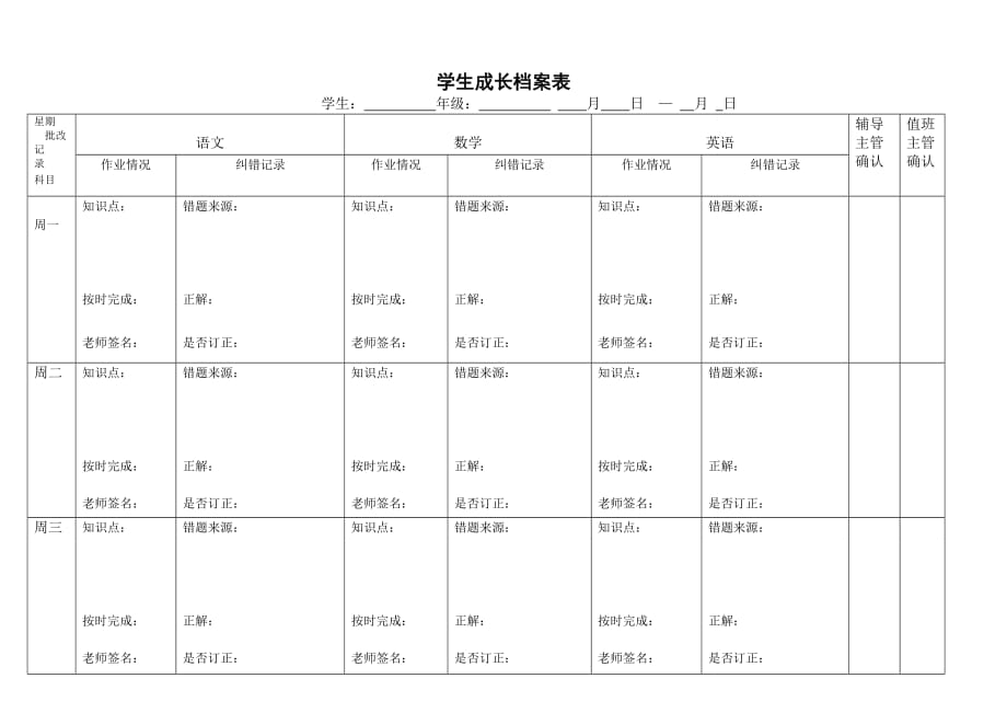 培训机构晚托成长记录表.doc_第1页