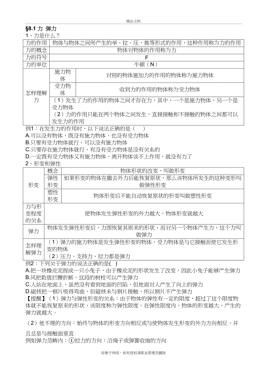 苏科版8年级物理下册第八章力 §8.1~8.4知识点总结教学内容_第2页