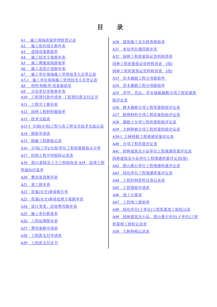 (工程制度与表格)新版园林绿化工程施工全套表格精品_第1页