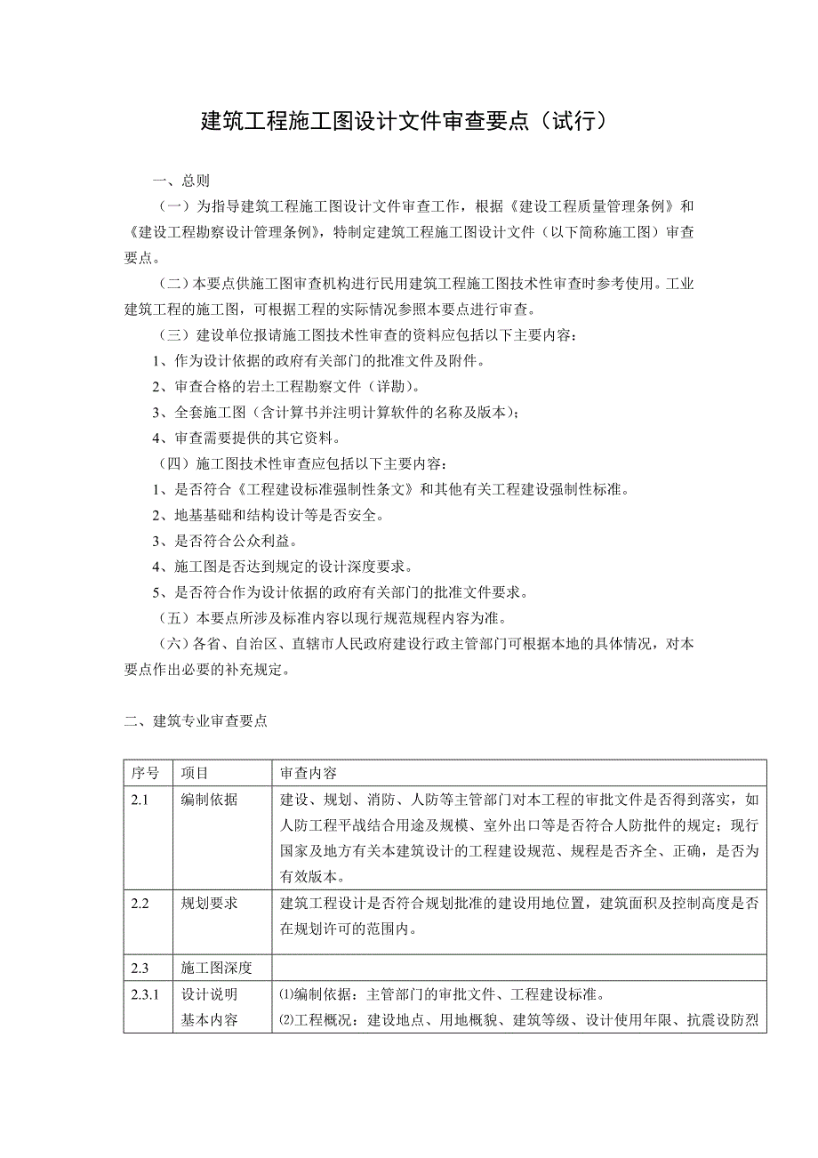 (工程设计)建筑工程施工图设计文件审查要点试行)精品_第1页