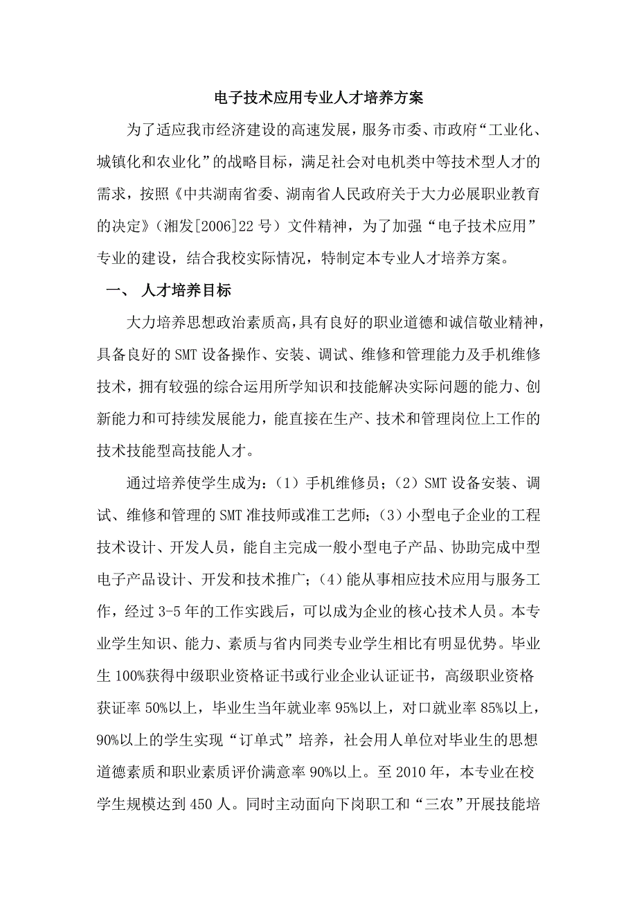 (电子行业企业管理)电子技术应用专业人才培养方案_第1页