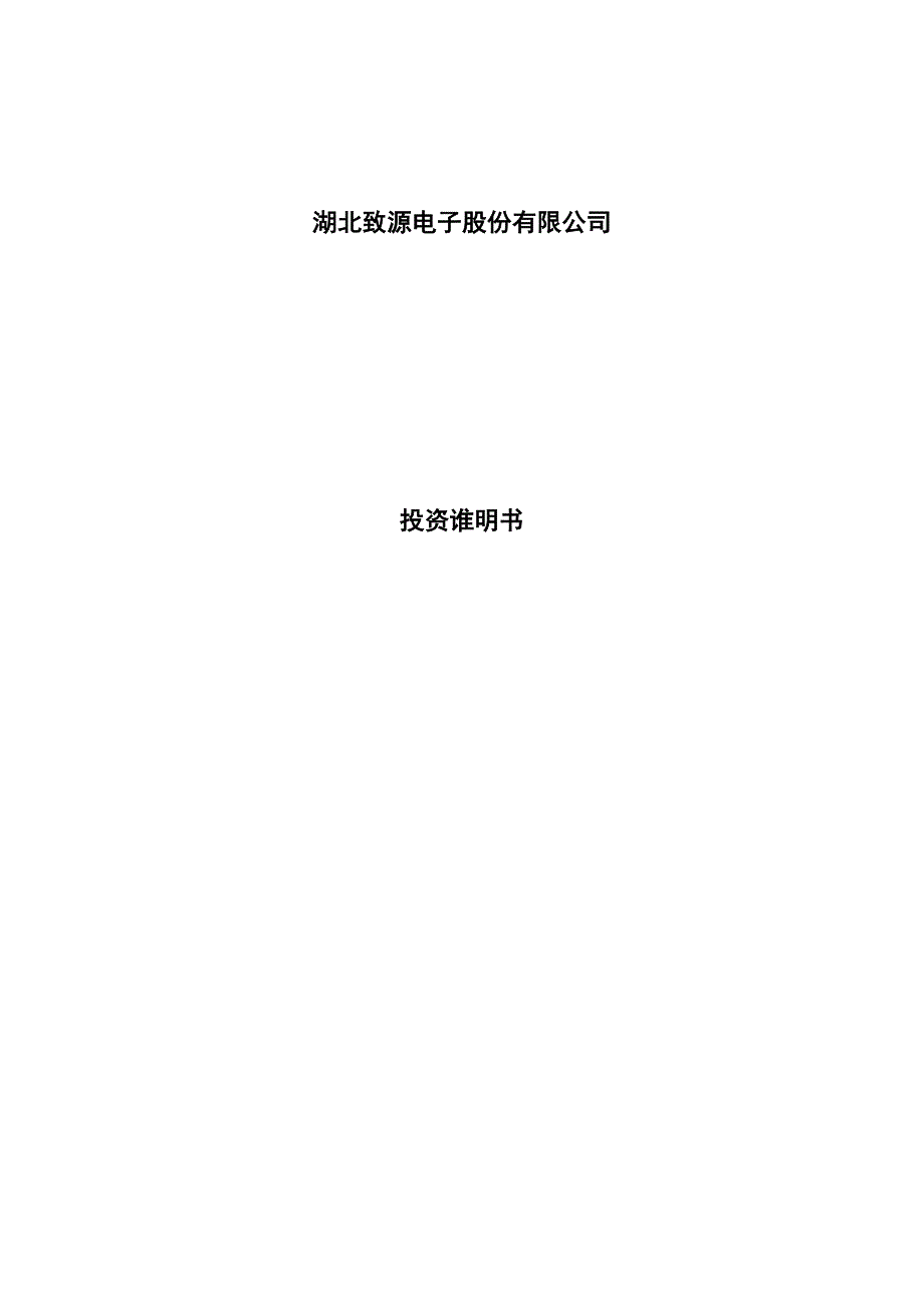 (电子行业企业管理)湖北致源电子公司投资说明书xiejunjun精品_第1页
