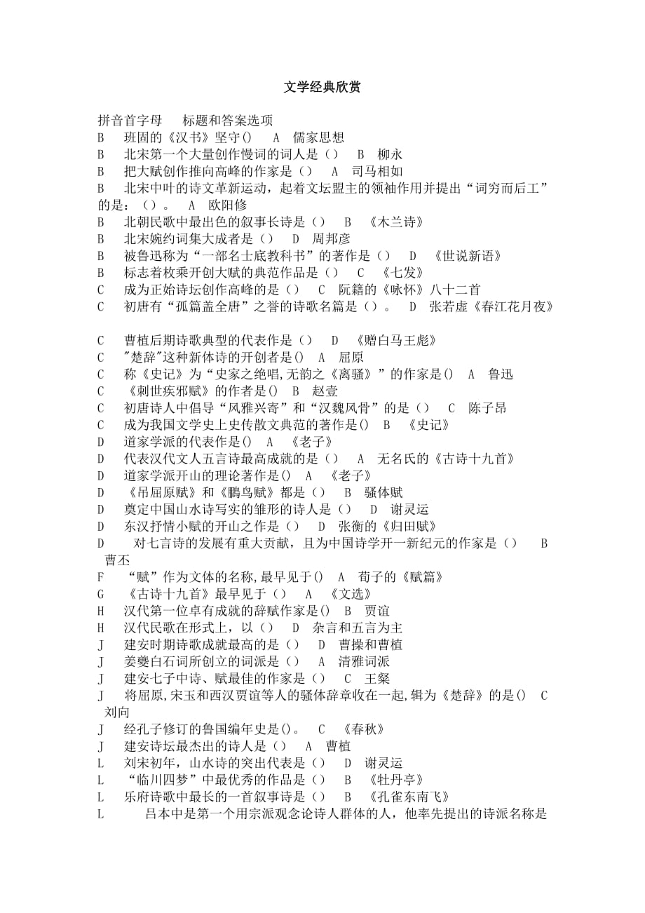 厦门大学网络教育2017-2018学年第二学期《文学经典欣赏》网络作业测试答案.doc_第1页