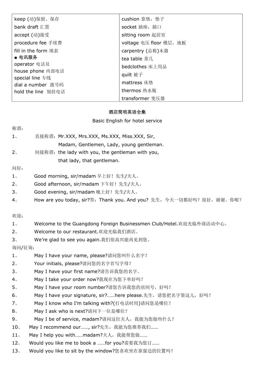 (酒类资料)酒店常用英语词汇及语句_第2页