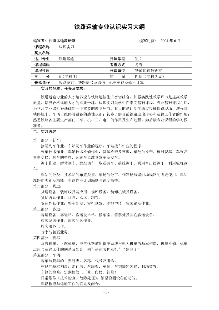 (交通运输)铁路运输专业认识实习大纲精品_第1页