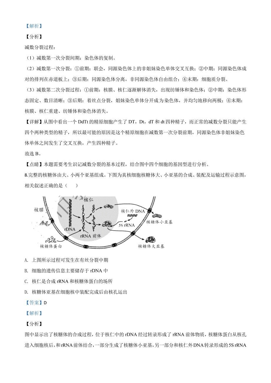 精品解析：2020年天津高考生物试卷（解析版）_第5页