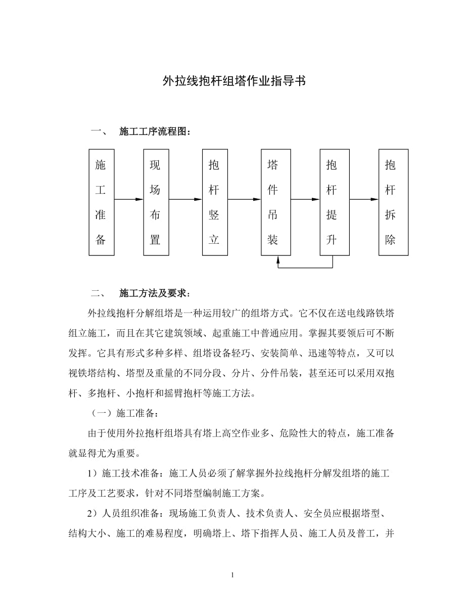 (电力行业)输电线路外拉线抱杆组塔作业指导书精品_第1页