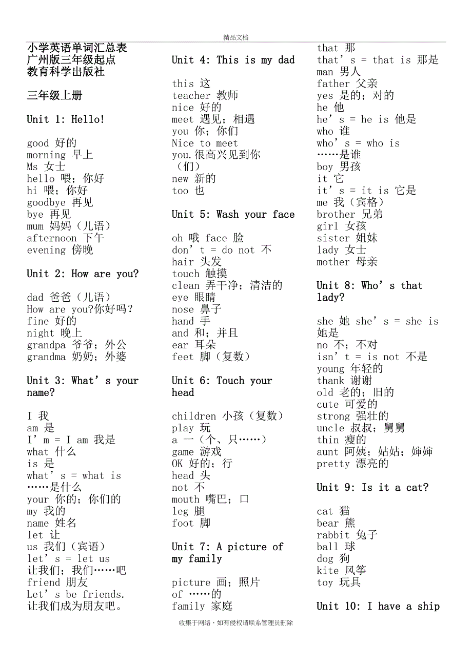 小学英语单词汇总表,广州版(适合打印)上课讲义_第2页