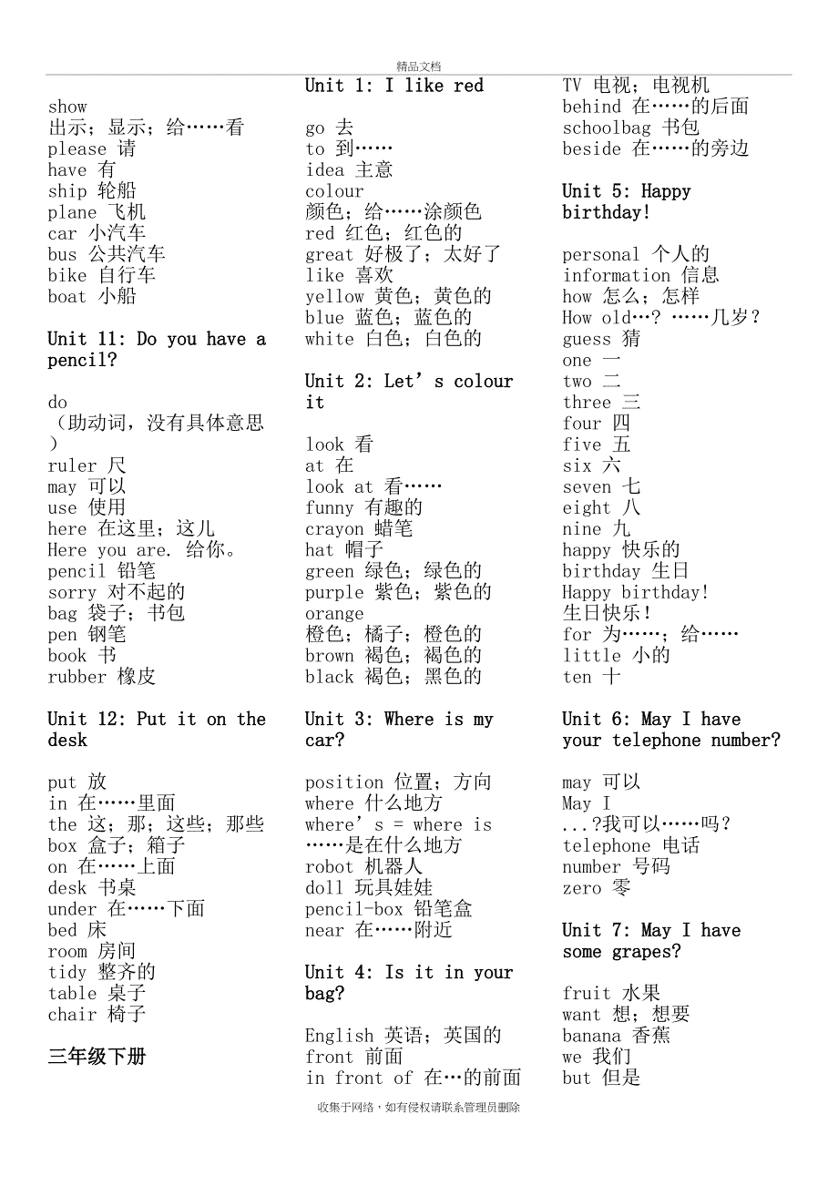 小学英语单词汇总表,广州版(适合打印)上课讲义_第3页