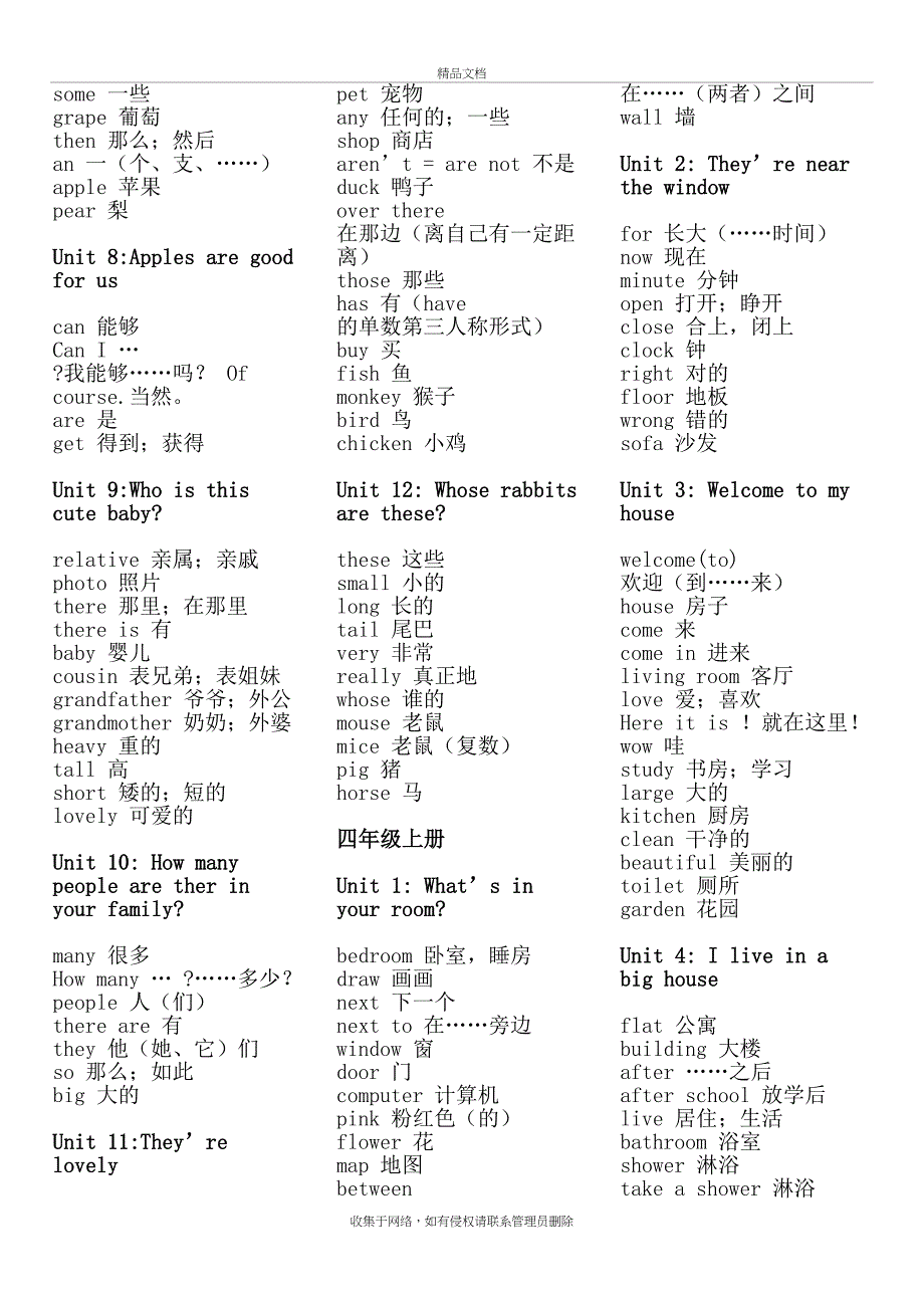 小学英语单词汇总表,广州版(适合打印)上课讲义_第4页