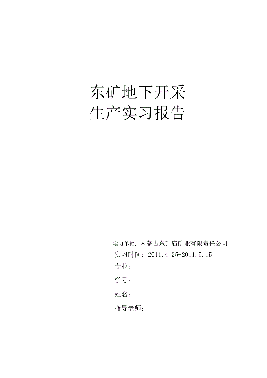 (冶金行业)东矿生产实习报告-模板精品_第1页